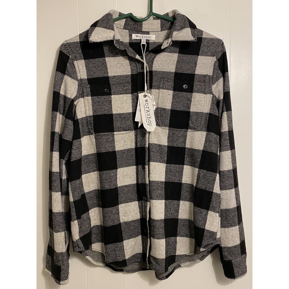 Workshop Republic Clothing Women's Soft Button Up Top Size Small Black/ Gray NWT
